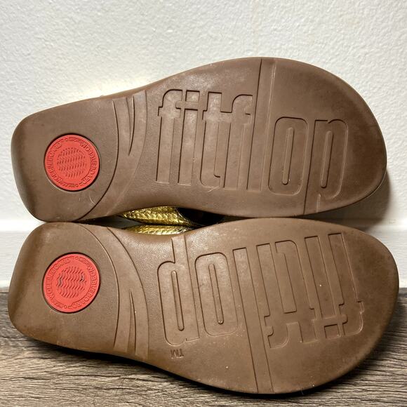 FitFlop Petra Sandals Beaded Microwobbleboard Pale Gold Foiled Snakeskin 8 - Picture 7 of 7